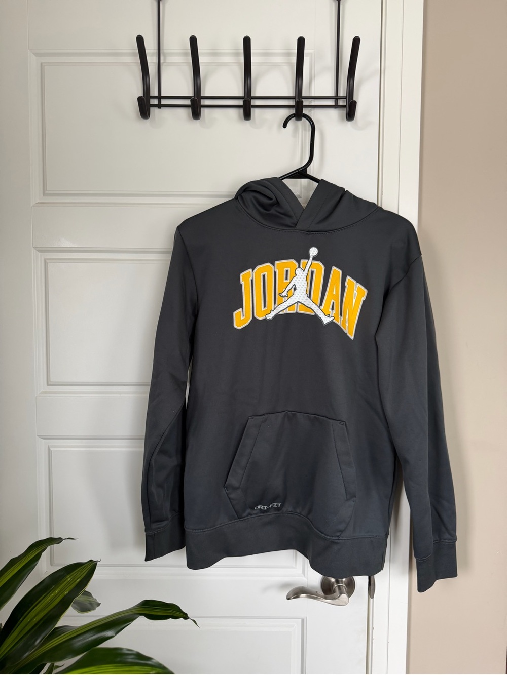 Jordan Men’s Gray Pullover Hoodie with Yellow Logo